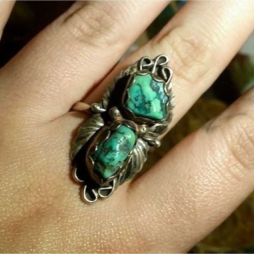 Size 11 Vintage Turquoise Sterling Silver Ring - image 1