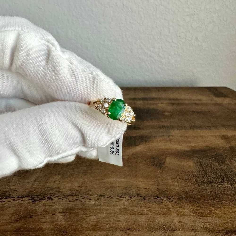 14K Yellow Gold Oval Emerald n Diamond Lady’s Ring - image 4