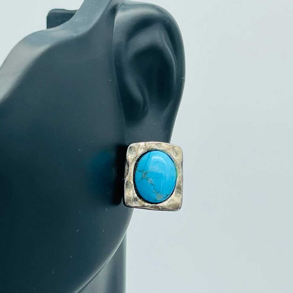 Vintage Turquoise Earrings Sterling Silver Diagon… - image 1