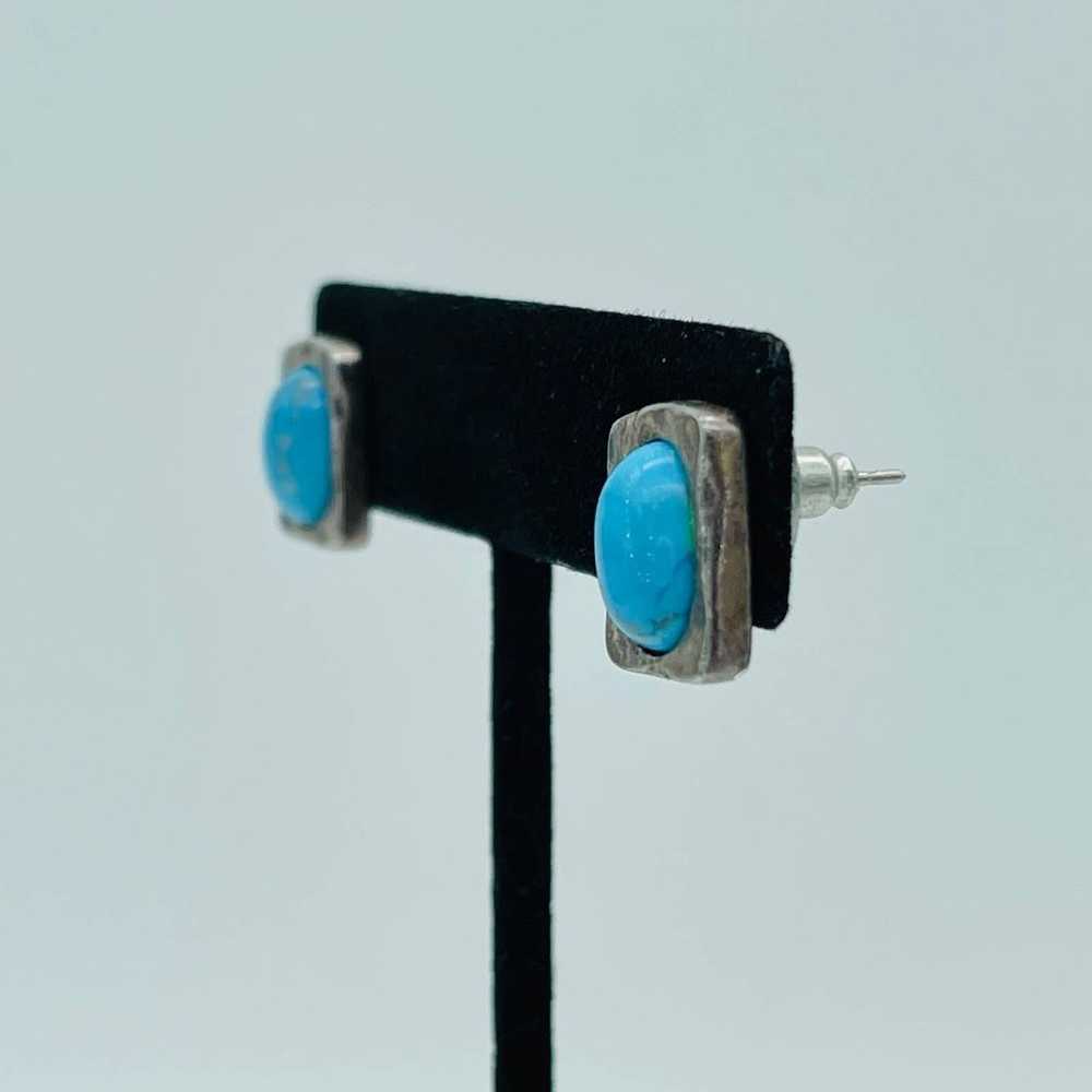 Vintage Turquoise Earrings Sterling Silver Diagon… - image 3