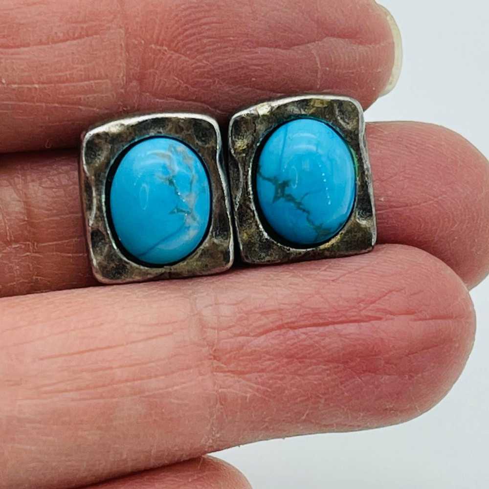 Vintage Turquoise Earrings Sterling Silver Diagon… - image 4