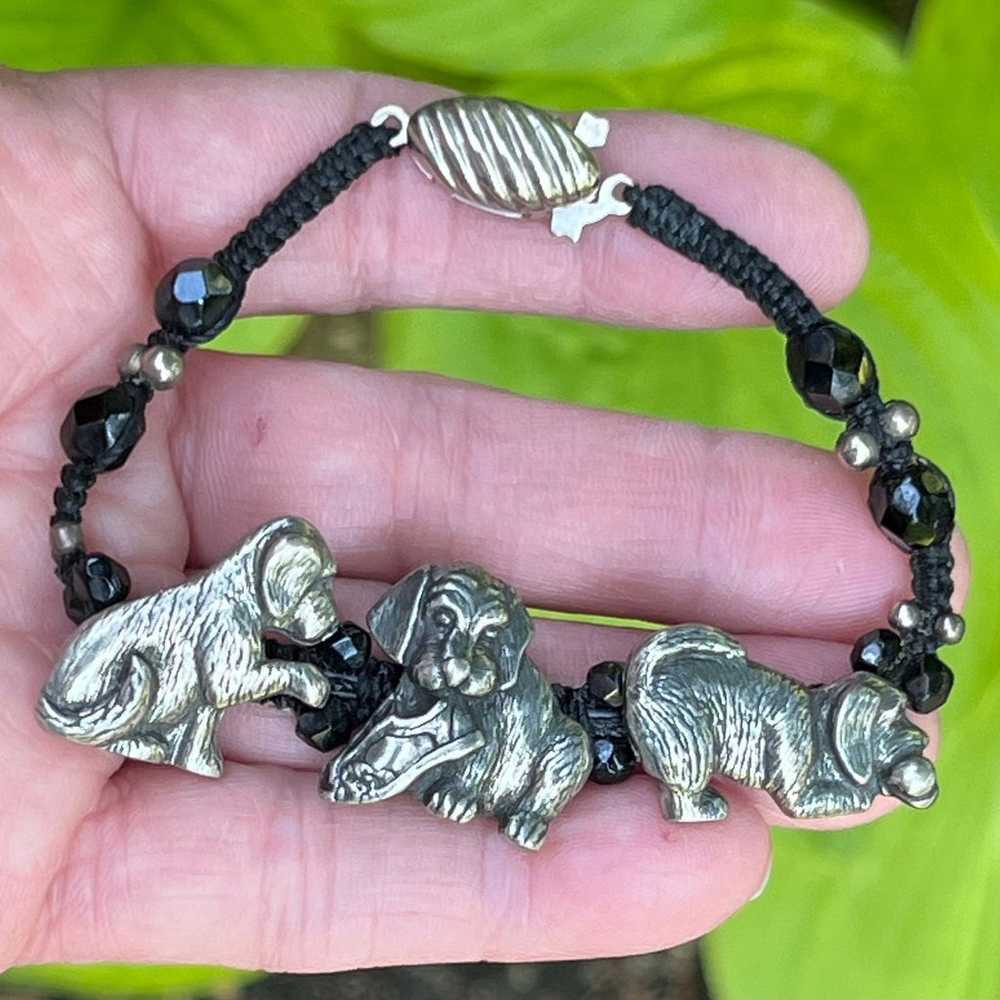 Vintage Danforth Pewter Black Glass Beads Puppy D… - image 1