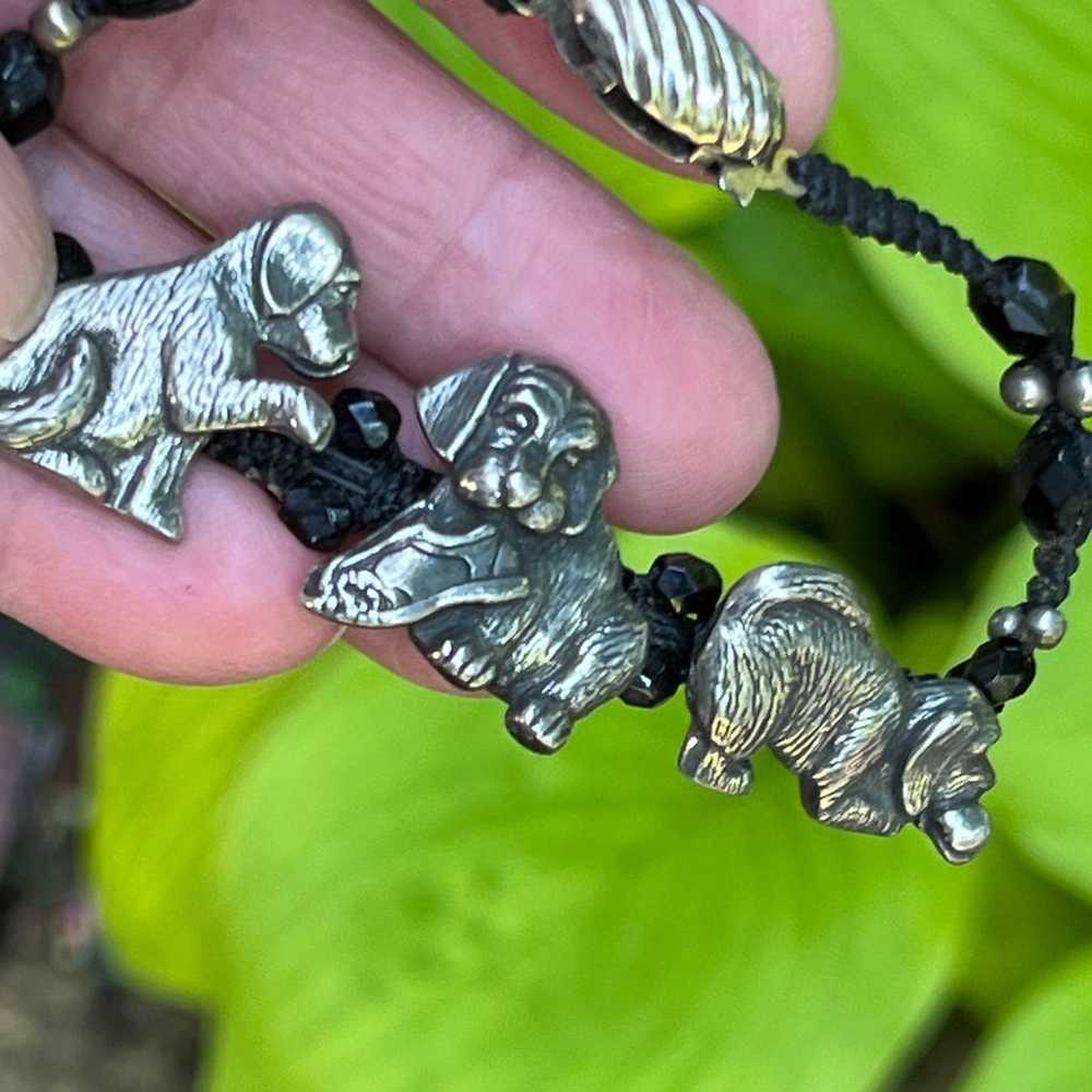 Vintage Danforth Pewter Black Glass Beads Puppy D… - image 2