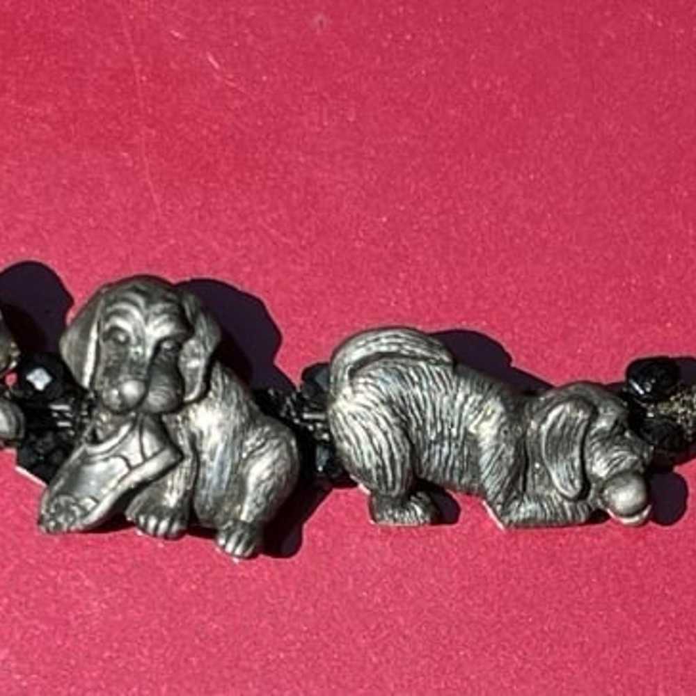 Vintage Danforth Pewter Black Glass Beads Puppy D… - image 7