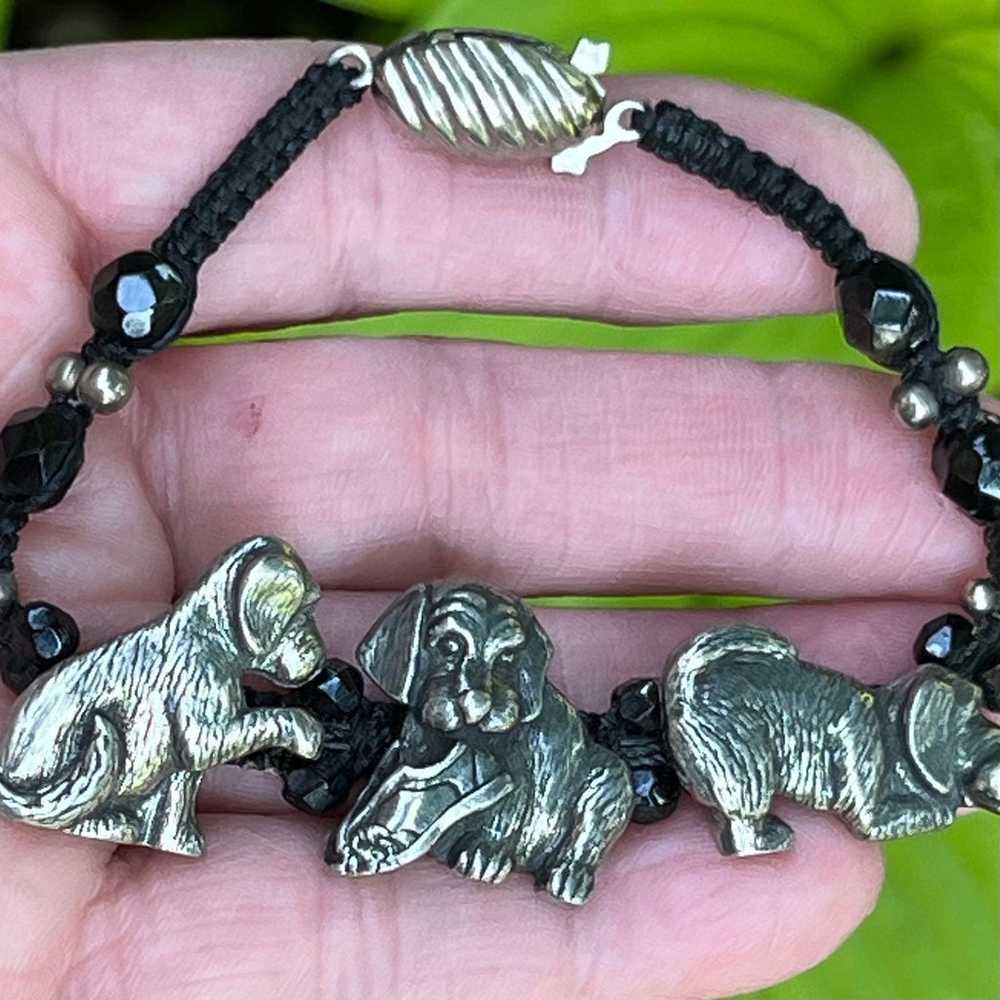 Vintage Danforth Pewter Black Glass Beads Puppy D… - image 8