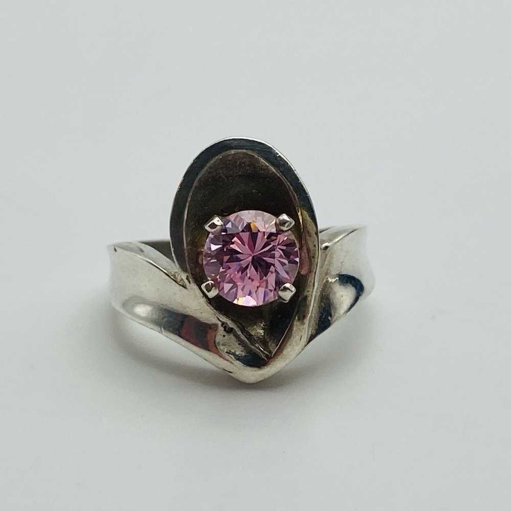 Sterling silver vintage pink CZ ring 925 - image 1