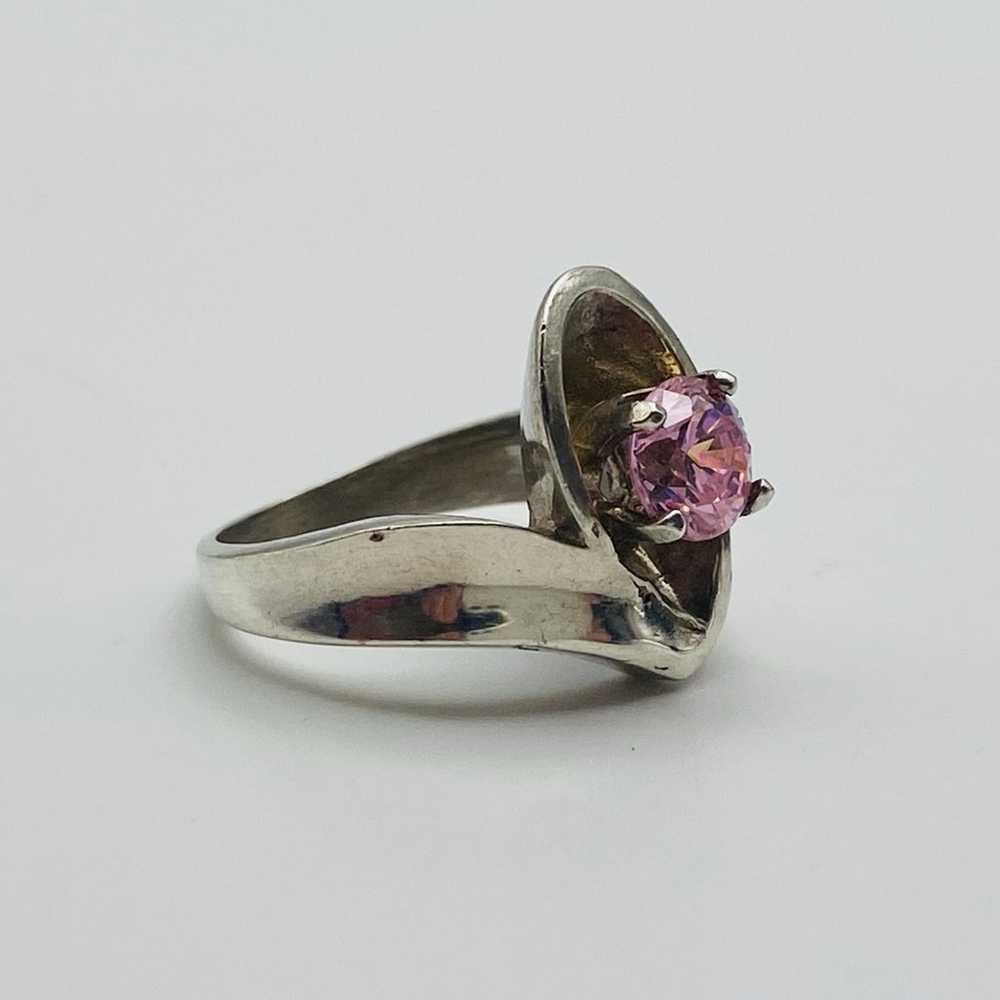 Sterling silver vintage pink CZ ring 925 - image 2