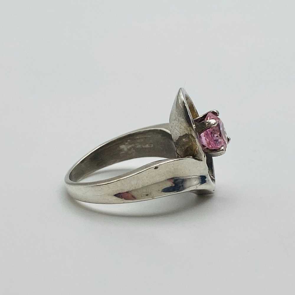 Sterling silver vintage pink CZ ring 925 - image 3