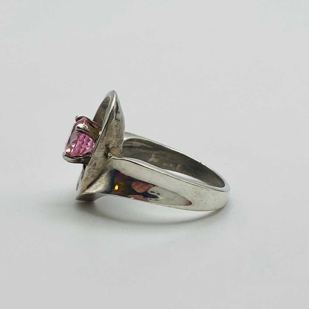 Sterling silver vintage pink CZ ring 925 - image 5