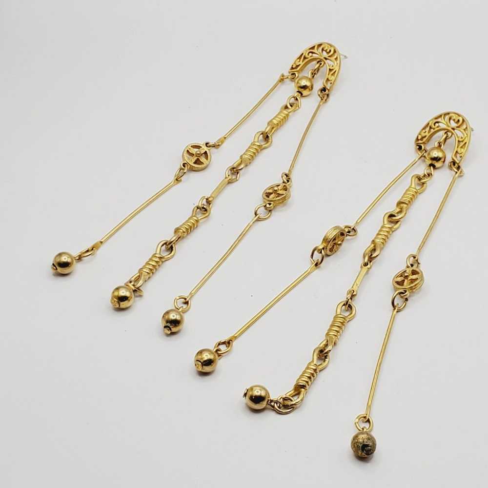 Vintage Gold Tone Filigree Chain Ball Tassel Dang… - image 1