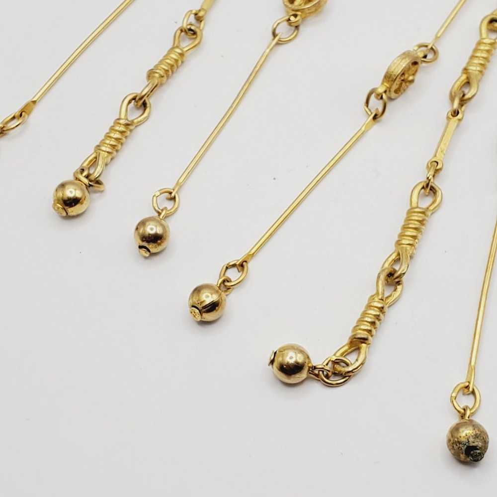 Vintage Gold Tone Filigree Chain Ball Tassel Dang… - image 3