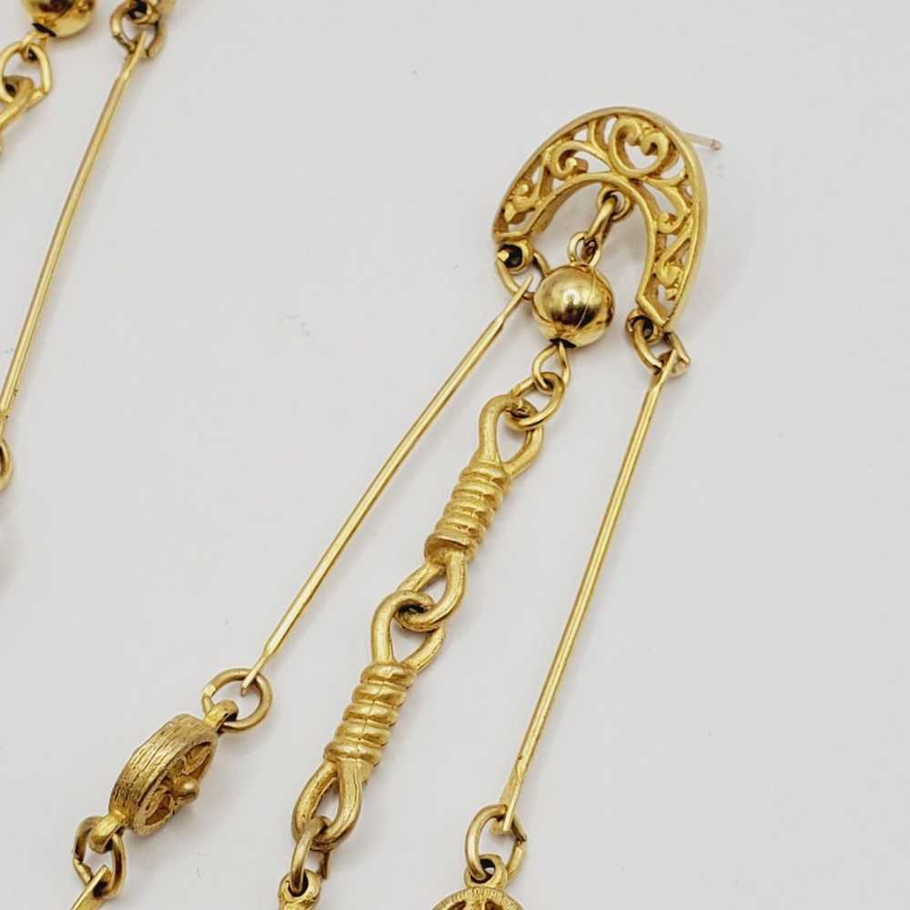 Vintage Gold Tone Filigree Chain Ball Tassel Dang… - image 4