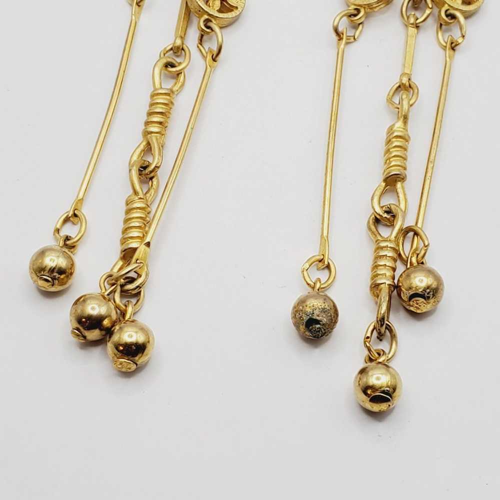 Vintage Gold Tone Filigree Chain Ball Tassel Dang… - image 5