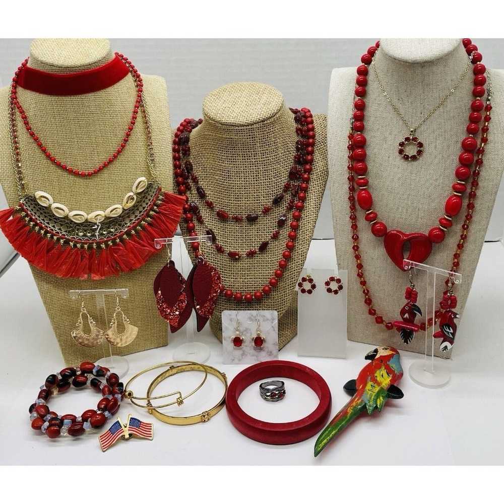 20 PC Vintage to New Jewelry Lot RED THEME Bracel… - image 1