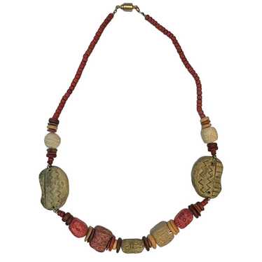 Vintage Tribal Native Bead Clay Necklace - image 1