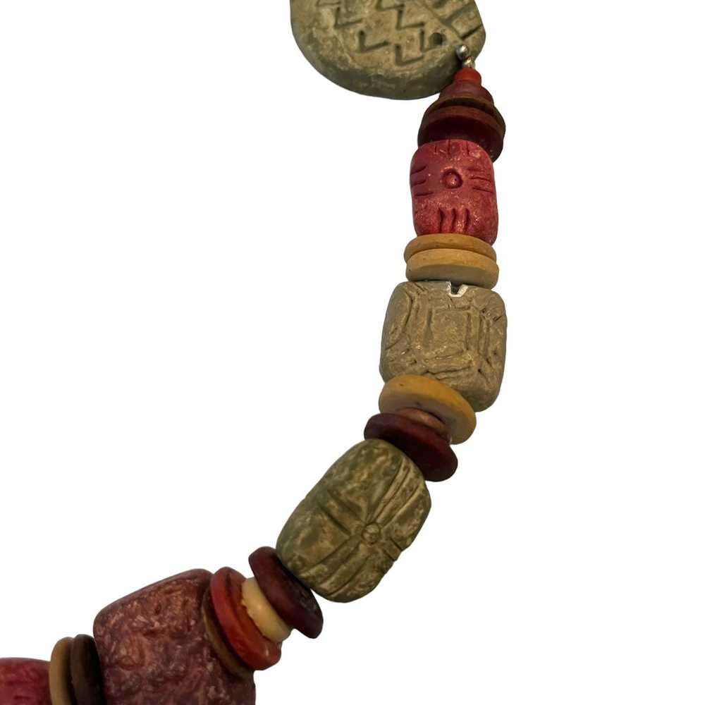 Vintage Tribal Native Bead Clay Necklace - image 3