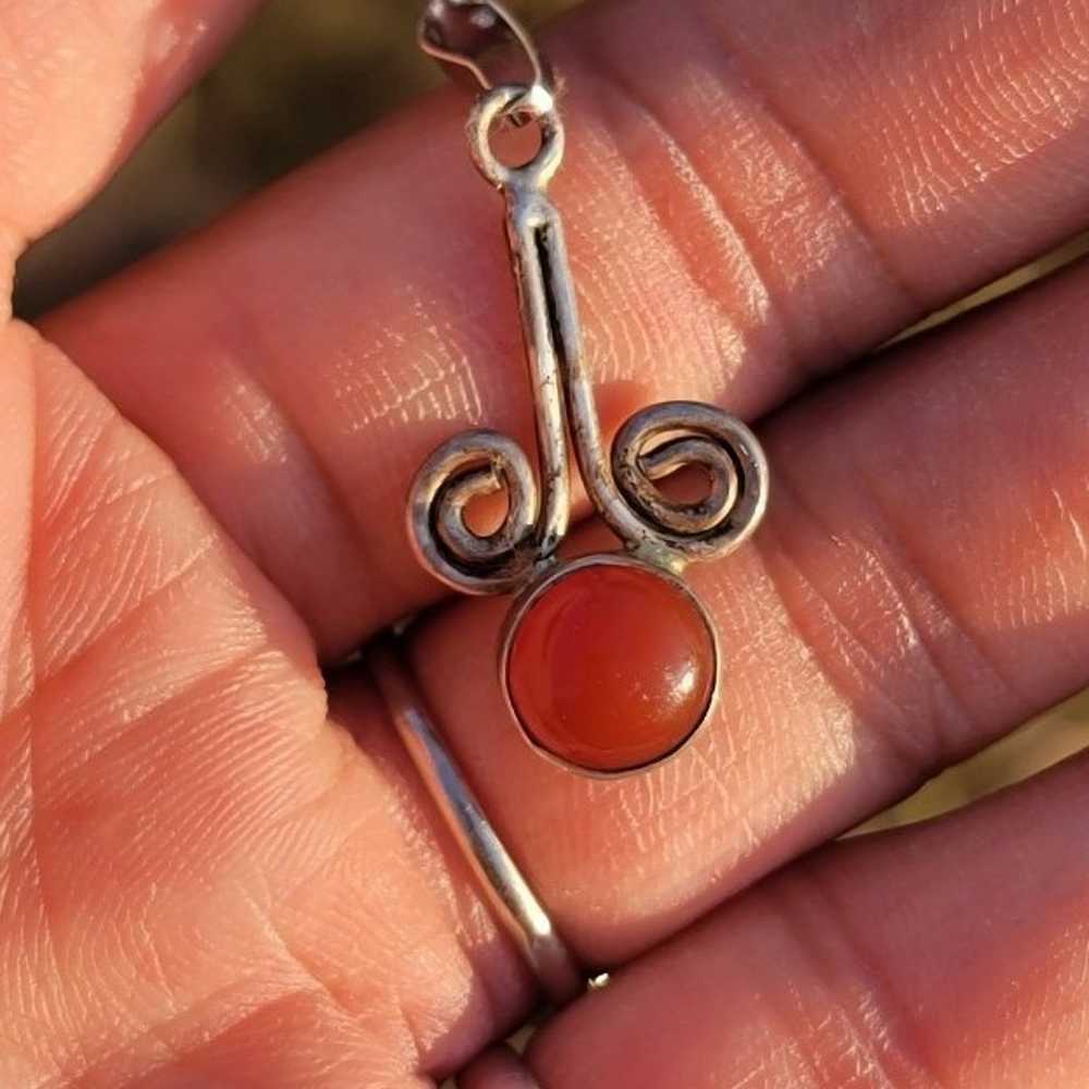 Vintage 925 sterling silver carnelian swirl neckl… - image 3