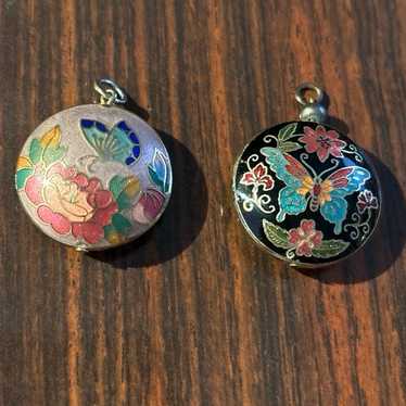 Vintage Two-Sided Cloisonne Pendants; Butterfly A… - image 1