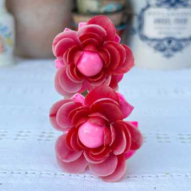 Vintage Pink Enamel Celluloid Flower Floral Retro… - image 1