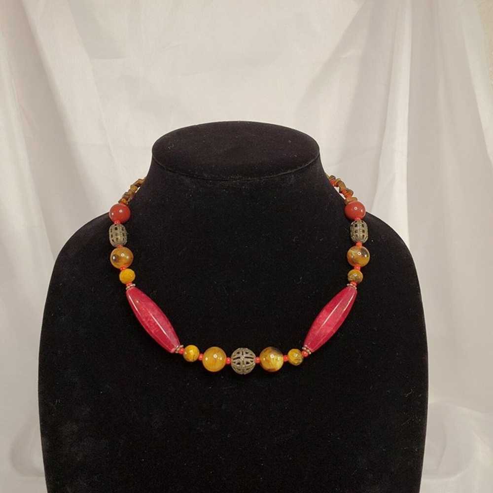 VTG Rhodonite & Tiger Eye Beaded Necklace Adjusta… - image 1