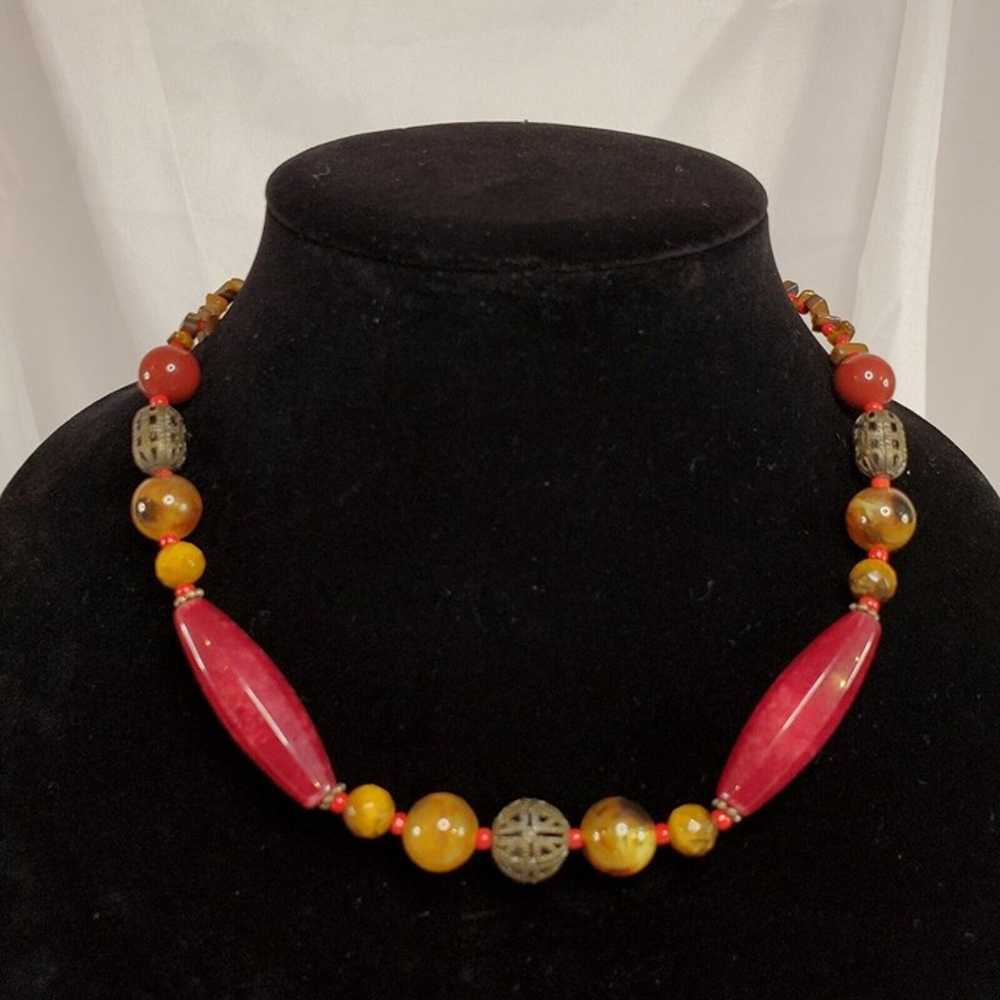 VTG Rhodonite & Tiger Eye Beaded Necklace Adjusta… - image 2