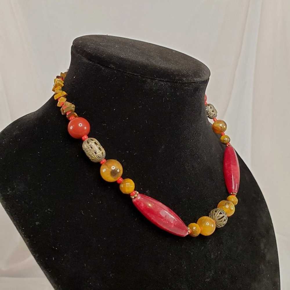 VTG Rhodonite & Tiger Eye Beaded Necklace Adjusta… - image 3