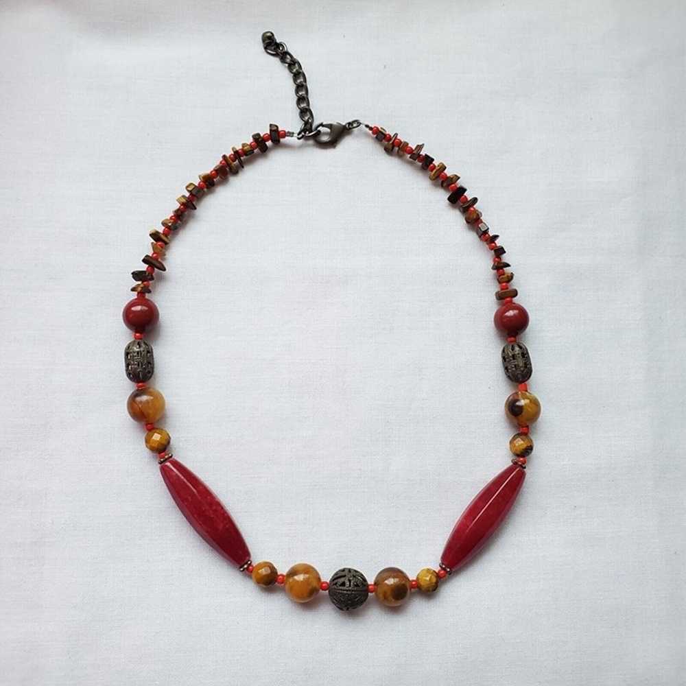 VTG Rhodonite & Tiger Eye Beaded Necklace Adjusta… - image 4