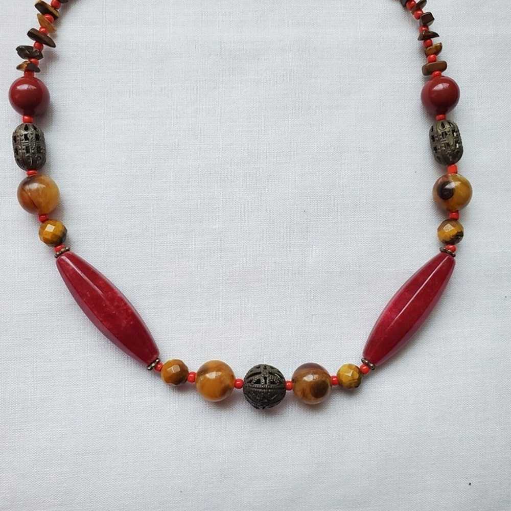 VTG Rhodonite & Tiger Eye Beaded Necklace Adjusta… - image 5