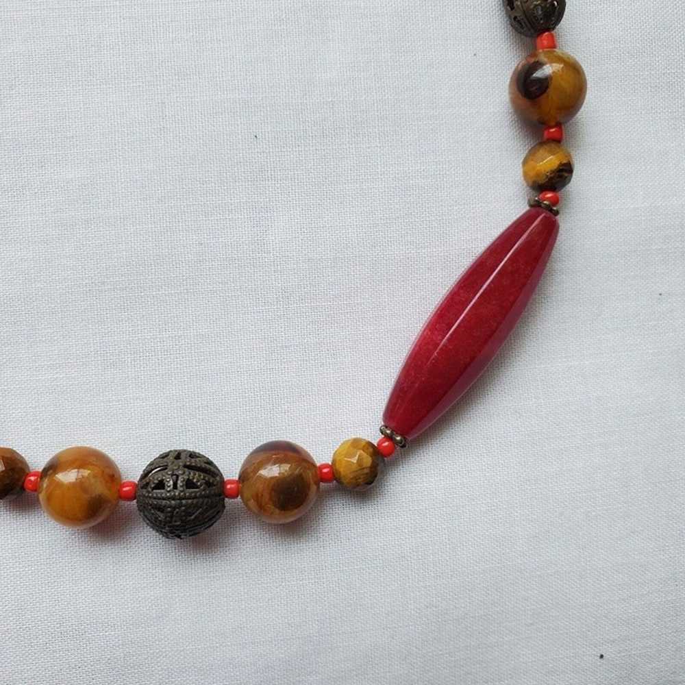 VTG Rhodonite & Tiger Eye Beaded Necklace Adjusta… - image 6