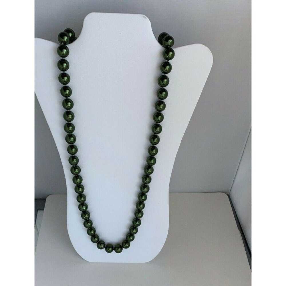 vintage Artisan Necklace Green Lg Glass Pearl Bea… - image 1