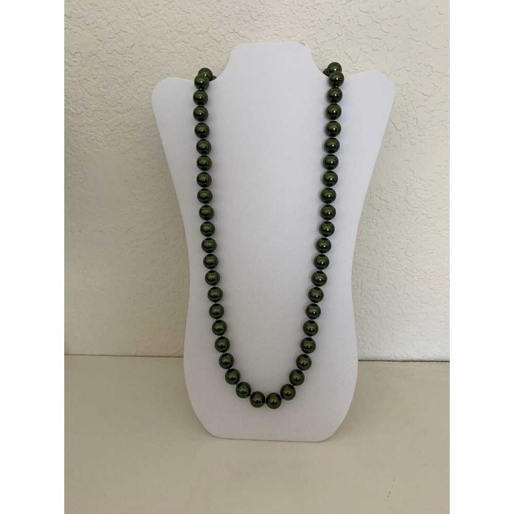 vintage Artisan Necklace Green Lg Glass Pearl Bea… - image 2