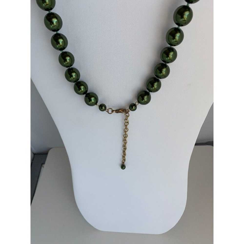 vintage Artisan Necklace Green Lg Glass Pearl Bea… - image 3