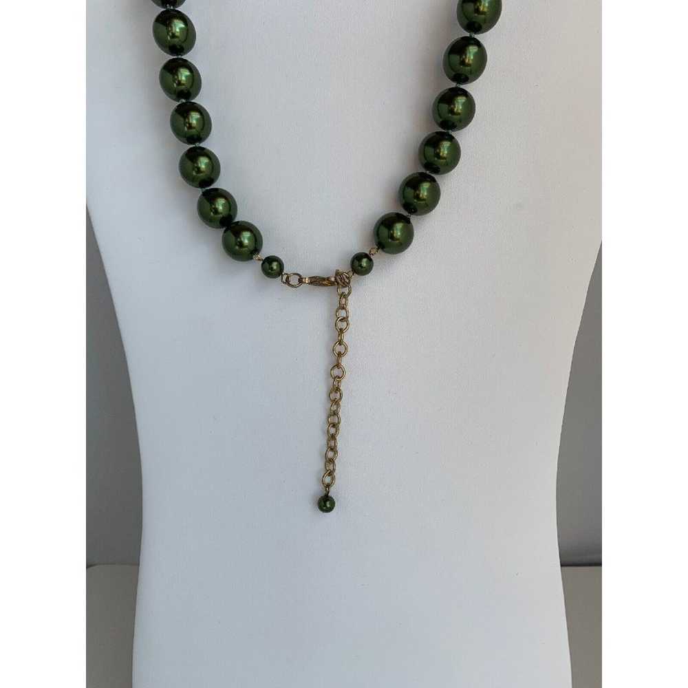 vintage Artisan Necklace Green Lg Glass Pearl Bea… - image 4