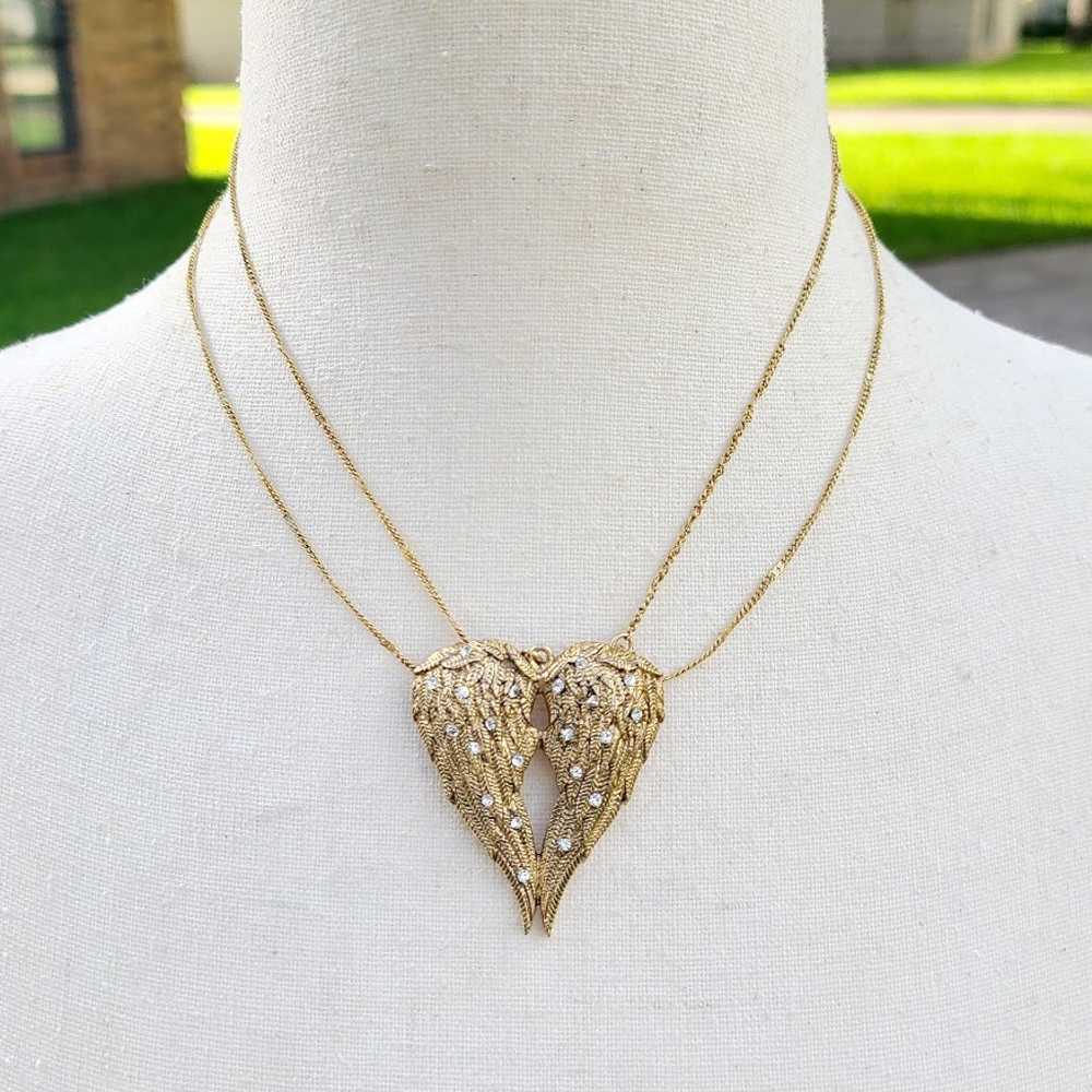 Gold tone rhinestone wings pendant - image 1