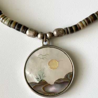 Vintage mother of pearl ocean view Necklace - image 1