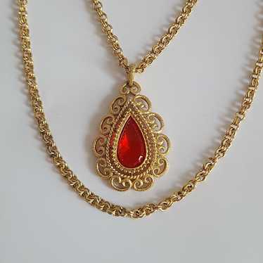 Etruscan Avon orange Gripoix double strand gold t… - image 1