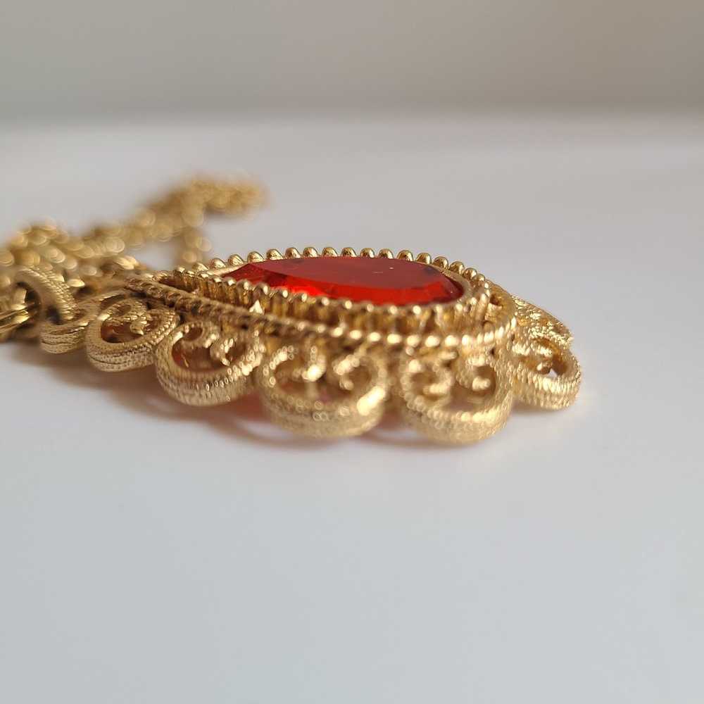 Etruscan Avon orange Gripoix double strand gold t… - image 8