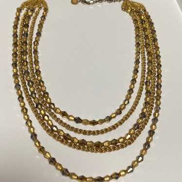 Crown Trifari Gold Bead & Chain Necklace 5 Strand… - image 1