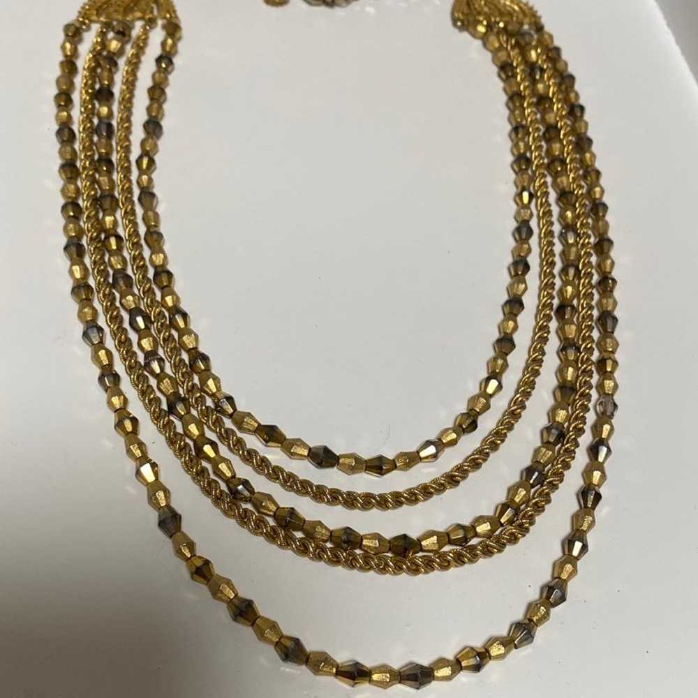 Crown Trifari Gold Bead & Chain Necklace 5 Strand… - image 2