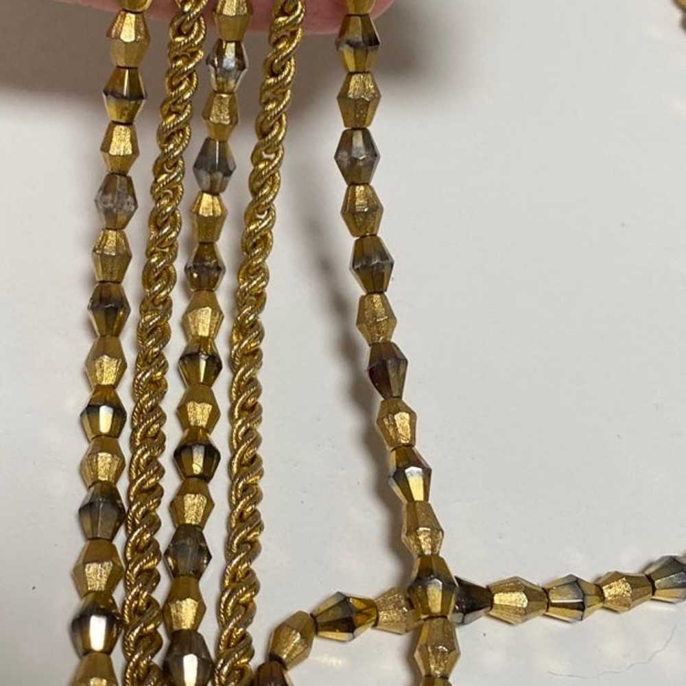 Crown Trifari Gold Bead & Chain Necklace 5 Strand… - image 3