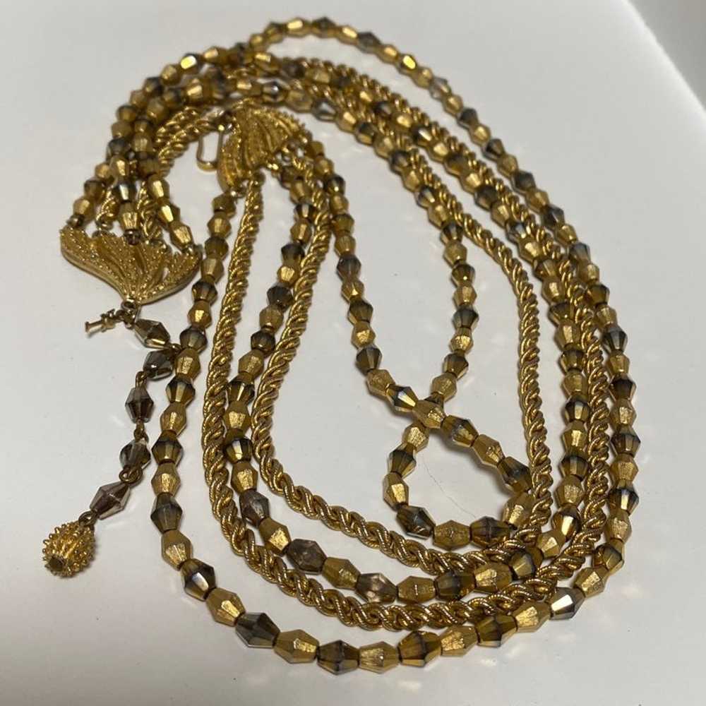 Crown Trifari Gold Bead & Chain Necklace 5 Strand… - image 4