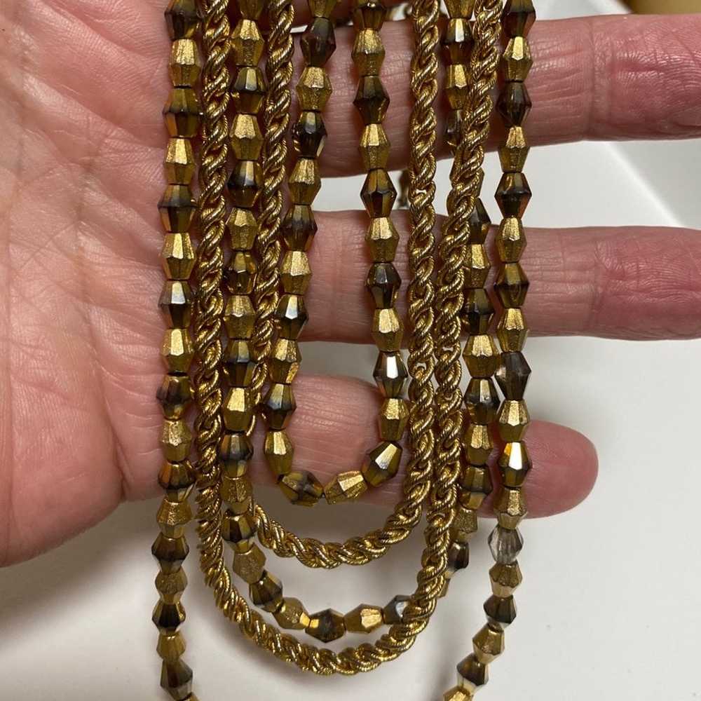 Crown Trifari Gold Bead & Chain Necklace 5 Strand… - image 6