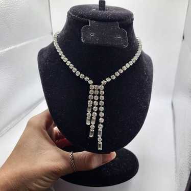 Stunning Vintage 50s Rhinestone 3 Tassel Necklace… - image 1