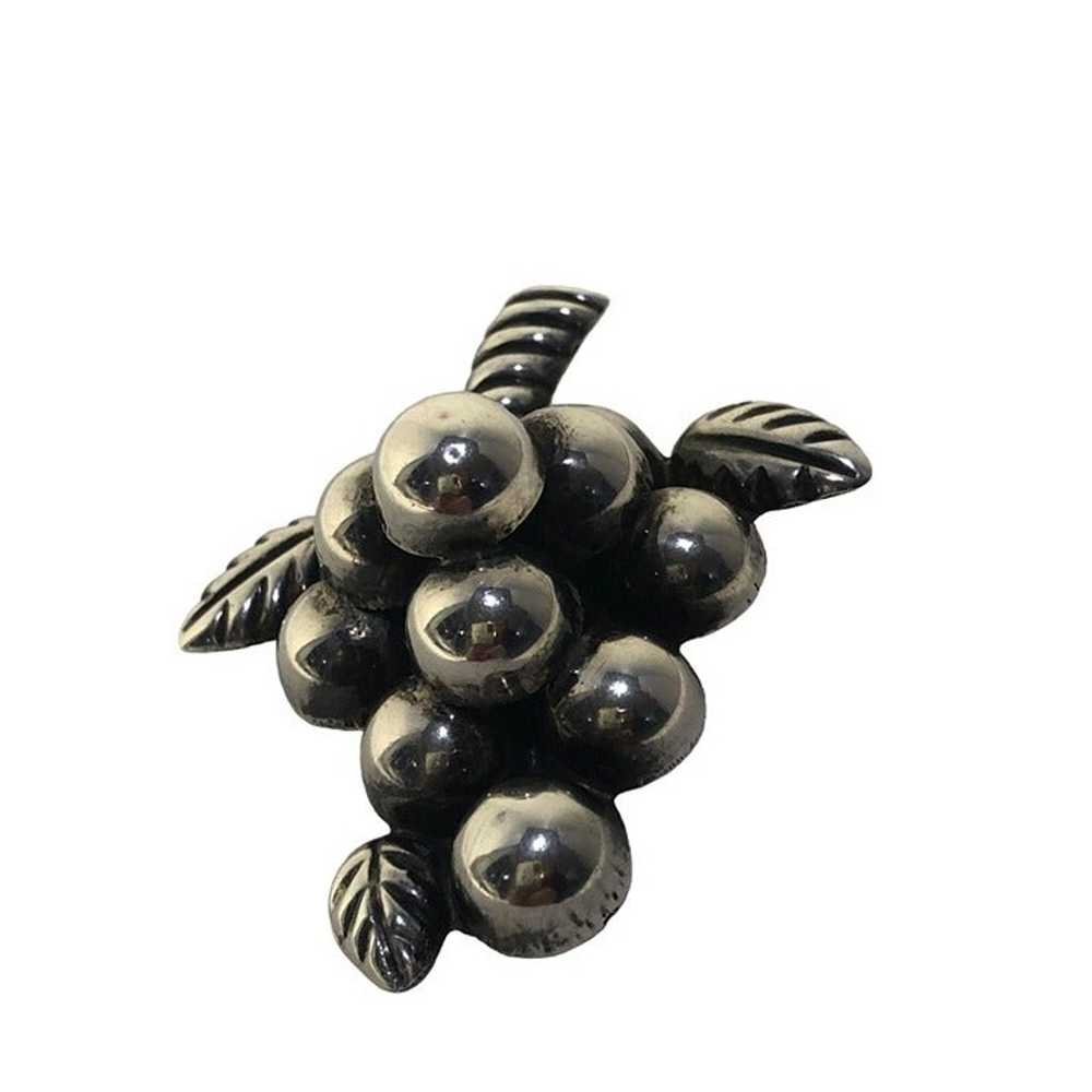 Sterling Silver Brooch Grapes Figural Vintage - image 3