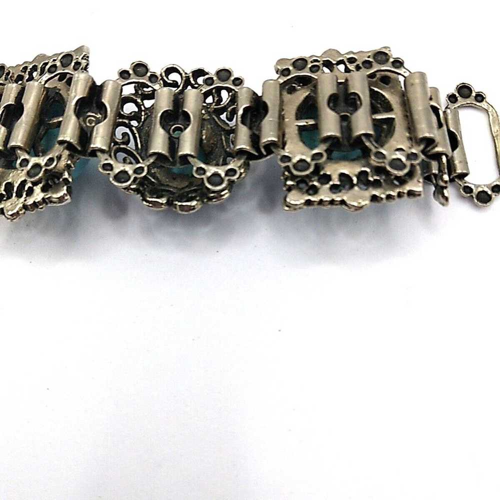 Vintage Bracelet Filigree Faux Turquoise Silver T… - image 11