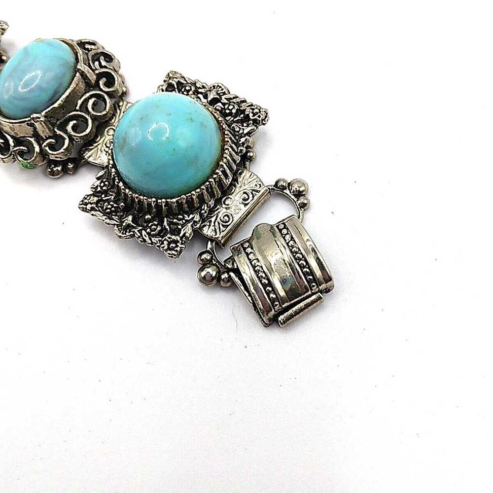 Vintage Bracelet Filigree Faux Turquoise Silver T… - image 12