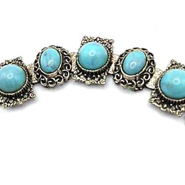 Vintage Bracelet Filigree Faux Turquoise Silver T… - image 1