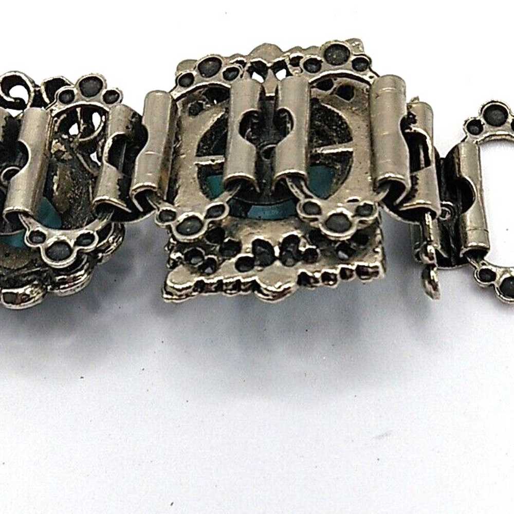 Vintage Bracelet Filigree Faux Turquoise Silver T… - image 6