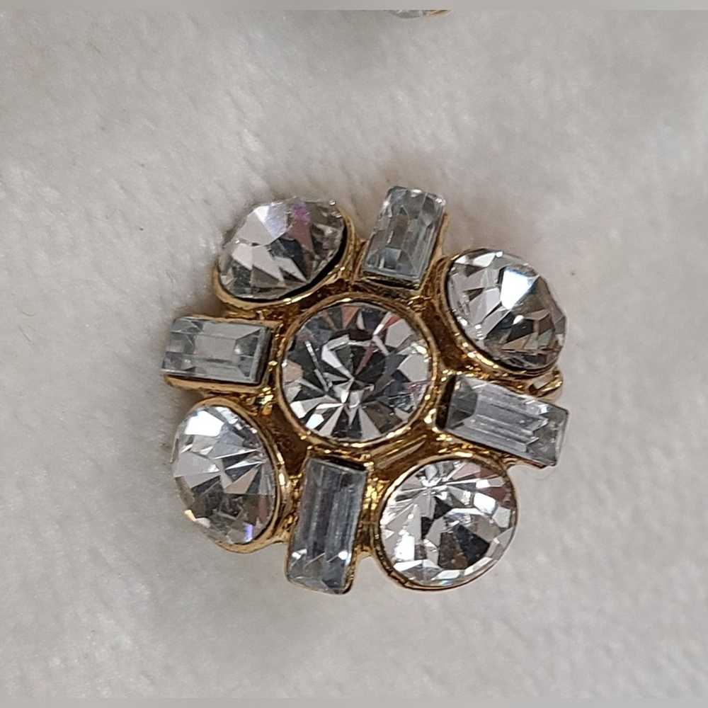 Vintage Gold Tone Rhinestone Clip On Earrings - image 3