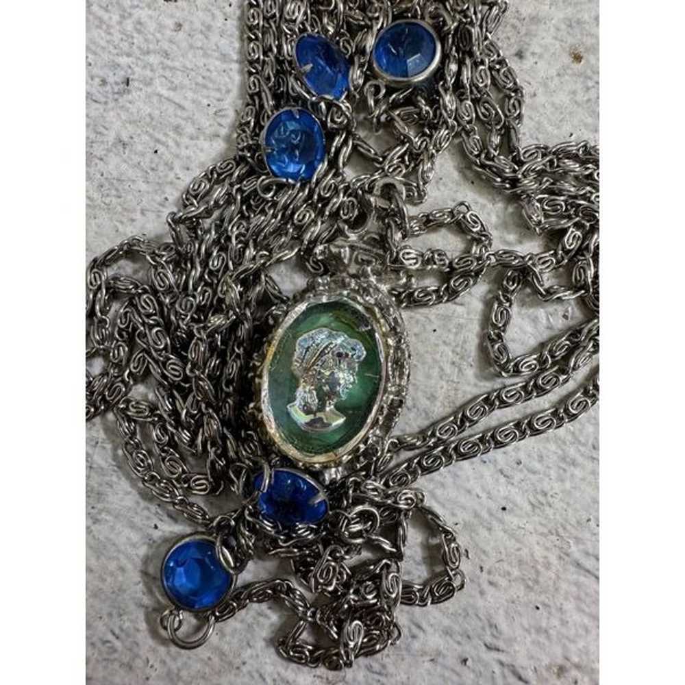 Vintage Triple Strand Iridescent Cameo Layered Ne… - image 3